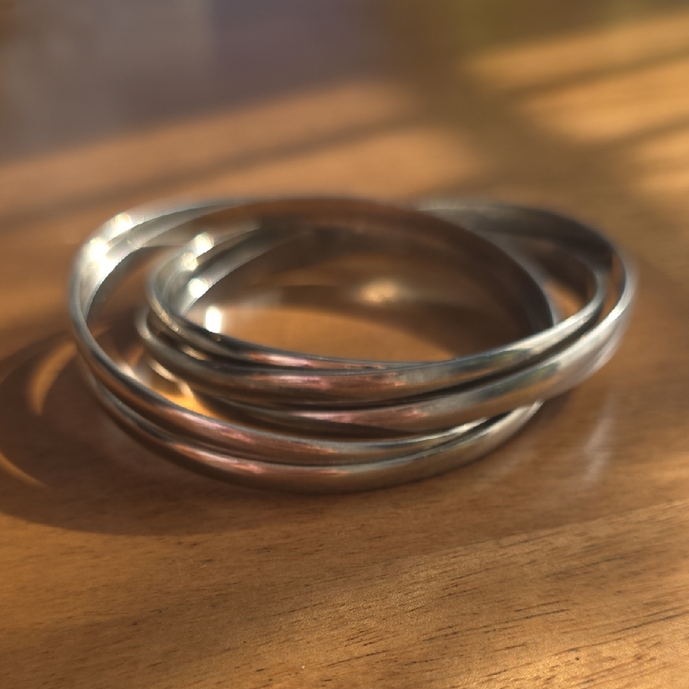 Chunky Silver Tone Metal Bangle Set of 6 Entwined Infinity Bracelets - Picture 2 of 6